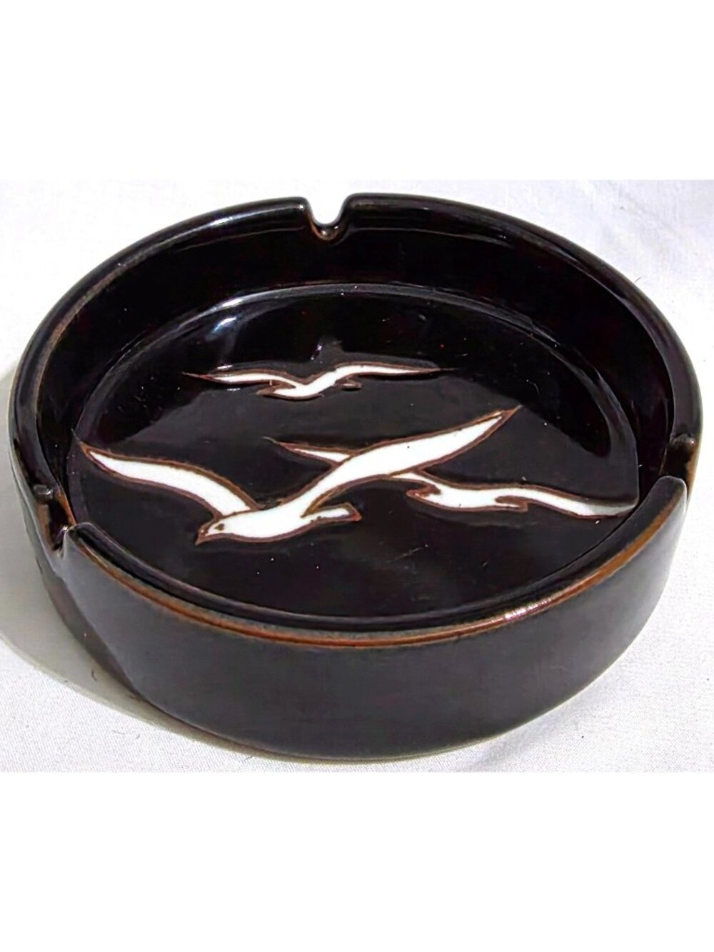 Otagiri cigarette ASHTRAY brown ceramic with 3 seagulls birds cigarette smoking